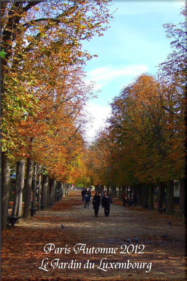 朝から爽やかな青空が広がった2012年10月の第一日曜日、 　　<br /><br />朝は、モンパルナス~奇跡のメダイ教会~ラスパイユの朝市をお散歩。<br /><br />その後、午前からお昼過ぎまで、 　 　　　　 　 　　 　　 　 <br />お天気の良さに誘われてお馴染みのモンマルトル散策。<br /><br />そして、お昼すぎからは、少しづつ ”秋色に ”色づきはじめた<br />初秋のリュクサンブルグ公園 Le Jardin du Luxembourg のお散歩です♪<br /><br />※写真が多くなったので、この旅行記は、<br />　リュクサンブルグ公園編をまとめました(*^^*)　　<br />