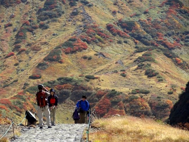 　遠いけど、一度は行ってみたかった立山。高いけど、一度は利用してみたかった立山黒部アルペンルート。春も夏も魅力的な立山ですが、最も輝くのは、やはり秋の紅葉シーズン。紅葉の名所は数あれど、これほど雄大かつ立体的に紅葉鑑賞できる場所は、他にないかもしれません。紅葉テーマパーク「室堂」は、期間限定であなたをお待ちしています。<br /><br /><br />==日本の凄すぎる紅葉登山 シリーズ一覧==<br />①秋のスーパートレック (涸沢、立山、白馬、駒ケ岳) &lt;==<br />http://4travel.jp/traveler/sekai_koryaku/album/10717801/<br />②立山・室堂平 - 紅葉テーマパークを楽しむ (雄山)<br />http://4travel.jp/traveler/sekai_koryaku/album/10716486/<br />③白馬岳・栂池自然園 - 白馬らしさを求めて<br />http://4travel.jp/traveler/sekai_koryaku/album/10716411/<br />④木曽駒ケ岳・千畳敷 - 素人大歓迎、ただし三時間待ち (ロープウェイ)<br />http://4travel.jp/traveler/sekai_koryaku/album/10716435/<br />⑤穂高岳・涸沢カール - まるで絵葉書の世界 (涸沢ヒュッテ)<br />http://4travel.jp/traveler/sekai_koryaku/album/10716491/<br />