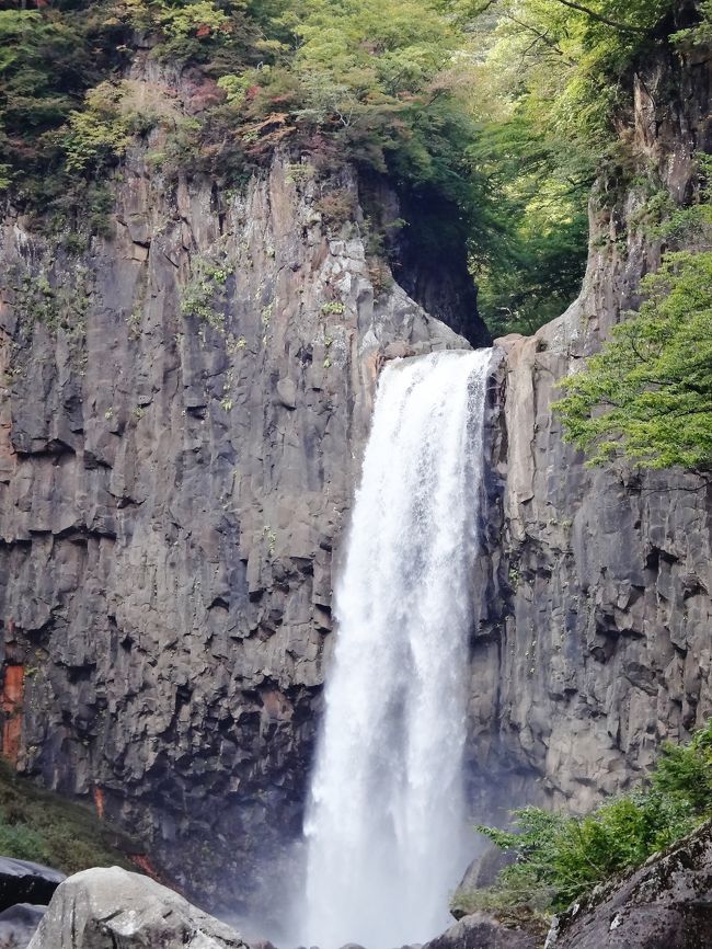 妙高山麓の関川水系に、端正な佇まいで華麗に流れ落ちる滝を見ました。<br /><br />『苗名滝』（ナエナタキ）<br /> 新潟県と長野県の県境にあるこの滝、<br />「日本の滝100選」に選ばれている名瀑でした。