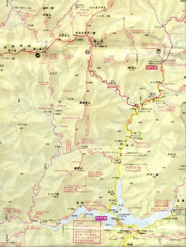 ２０１２年４月２１日（土）、山の会の表記Ｂ山行に参加しました。屏風岩山は前回（４／１）と同じですが、今回は新松田～西丹沢自然教室のバスの浅川橋バス停から地図上は一般コース（と言っても、丹沢もメインの所以外は歩く人が少なくなって荒れているとのことだった。）を二本杉峠まで登り、前回と同じルートを屏風岩山まで登り、大滝峠を越えて大滝峠上で一般道に入って畔ケ丸に登る。畔ケ丸からは、善六のタワを経由して、西丹沢自然教室まで下り、新松田行きのバスに乗るという歩行時間６．５時間の山行です。男性１６名、女性１３名と多かったので、これも２班に別れて歩きました。<br />前回のちょっと厳しい（Ｃ山行に近い）山行で、特に問題なかったので、歩行時間の長いＢ山行に参加しました。<br /><br />この間、結構、会山行に参加しているのは、９月に山の会３０周年海外登山で、台湾の玉山（かつての新高山、と言っても若い方にはなじみがないか。日米開戦の暗号「ニイタカヤマノボレ」の新高山です。富士山より高く、４，０００ｍ弱の標高。）に登る予定だったからです。昨年の夏山には行ったのですが、秋から歩いておらず、少し歩いておかないと・・と思ったからです。結局は、改築中だった８合目辺りの山小屋の改修工事が伸びて、９月頃は登山ができないことになり、潰れてしまったのですが。<br /><br />細川橋から二本杉峠まで、登山道が荒れているとＣＬが言っていたので、ちょっと緊張していたのですが、登るには特に問題なかった。降りだと、多少、注意を要するといった所。<br />二本杉峠から屏風岩山までは前回歩いている。途中に、昔はみつまたの群落地があったが、枯れていたことは前回書いた。<br /><br />大滝峠への下り道は久しぶりだったが、特に変わったこともなし。畔ケ丸は、ピストンでしか登っていなかったので、善六のタワへ降りるのは初めてだった。かなり長かったということ以外、記憶に残っていない。<br />ともかく、予定のバスで新松田に戻った。反省会（と称する飲み会）に参加しなかったので、なおさら印象が薄いのだと思う。