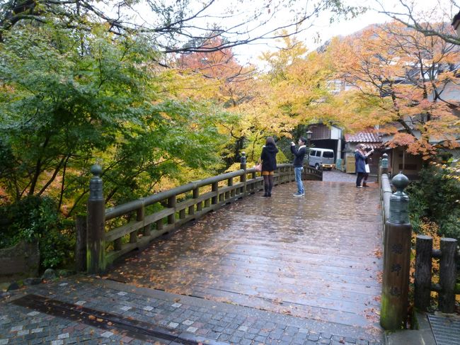 今年の５月以来の加賀の奥座敷「山中温泉」へやってきました。<br />あいにくの空模様でしたが紅葉がきれい。<br />ついつい来たくなるのがここ「山中温泉」ね。<br />落ち着いた街並みに大聖寺川を望む「鶴仙渓」が最高です。<br />そんな大好きな山中温泉をちょこっと街歩き。