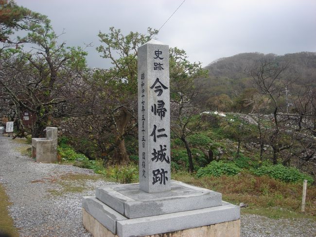 　今帰仁城跡の観光は、丁度沖縄も観光客の少ない時期であり、地元のガイドさんからの詳細な説明を受け、少し城の中に入ったような気がしました。<br />　まず、「平郎門」は、７，５，３の階段で区分されており、門の両側に狭間があり、敵からの侵入を見張っていたとか。「御内原」は、今朝城に支えた女官の生活の場所で、男性近世の場所です。「火の神の祠」は、普段は、珊で扉が閉めてあり、参拝者があるとき開くもので、ここでも祠の中に入ることが可能なのは、女性のみである。祠の中には、神を崇めると言っても、仏式の線香立てがある。「志慶真乙樽」の碑は、北山王城主が愛妾として迎え、老年になって出来た子を時期外れのみかんに例えて歌った歌碑である。その他、「大隅」「主郭」「志慶真門郭」等堅牢な石の城壁に囲まれた難航不落お城であった。また、「首里城」よりいろいろな趣があり、感動しました。<br />　いずれにしても、今帰仁城跡は、神秘的な城であり、男性は、敵と戦う者、城内では、女性上位神聖なものと崇められいたと推察しました。