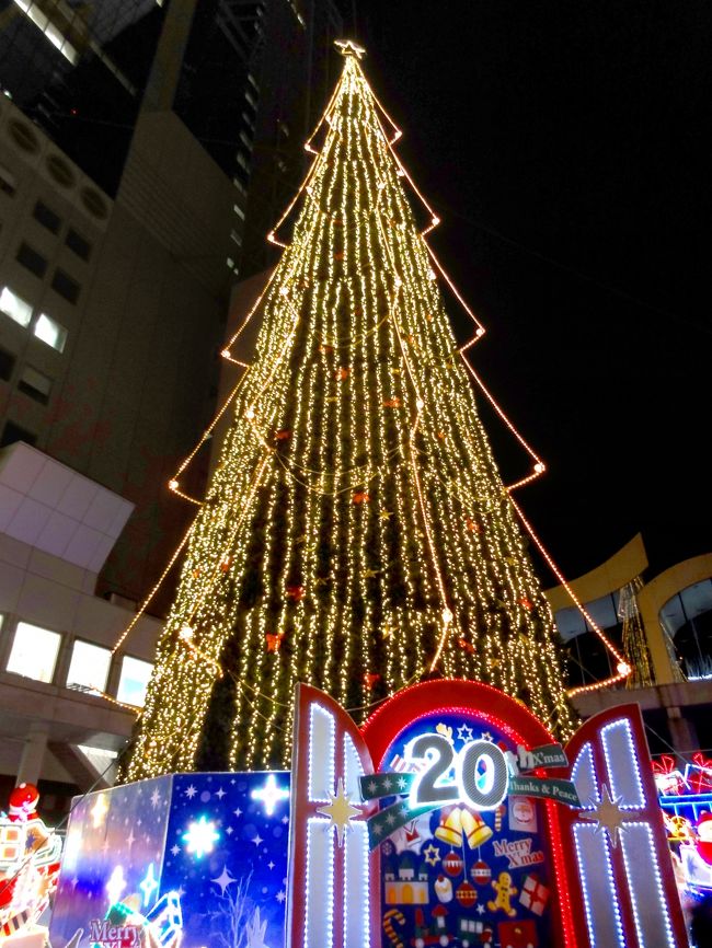 「神戸イルミナージュ」を見にいった帰りに、新梅田シティ・梅田スカイビルの空中庭園の真下で行われているドイツ・クリスマスマーケット大阪２０１２に立ち寄りました。<br />みごとな高さ27mの巨大クリスマスツリーが飾られていました。<br /><br />新梅田シティにクリスマスツリーが登場して今年で２０回目を迎えるということで過去から未来へつながる大きな扉と「２０」のイルミネーションがついているようです。<br /><br />ツリーの周辺には、ドイツの「クリスマスマーケット」が立ち並び、メリーゴーランドや壁面のイルミネーションでピカピカです。<br /><br />梅田だけに見学にこられたひとも平日の夜ですが沢山いました。<br /><br />入場料は無料でした。<br /><br />食事は梅田スカイビル地下１階にある昭和初期の街並みがある昭和レトロの食堂街「滝見小路　takimikoji」でしました。<br /><br />ここがなんともノスタルジックで感動しました。