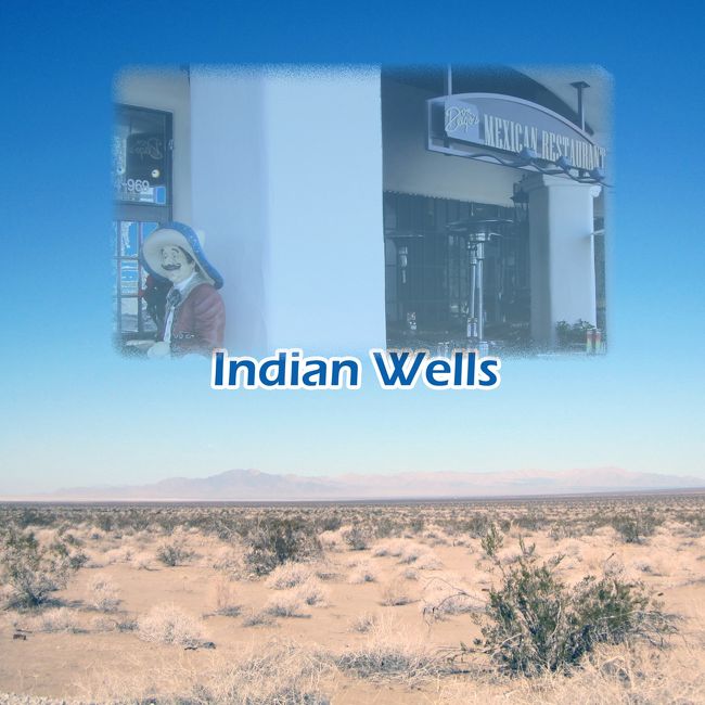 ２０１３年１月４日から８日まで　カリフォルニアのモハベ砂漠を旅しました。<br /><br />砂漠と書くと　サハラ砂漠のような砂丘を想像するかもしれませんが、アメリカの砂漠は　スペインの探検家が　Las Vegas　と呼んだように草原です。<br /><br />その１日目は　インディアン　ウェルス(Indian Wells)で昼食し、パーム砂漠に宿泊。<br /><br />昨年も　マリリンとランデブーと題して、パーム　スプリングスを観光しました。<br />http://4travel.jp/traveler/koimas/album/10676223/<br /><br /><br />我々が　パーム　スプリングス(Palm Springs)　と呼んでいるのは　Greater Palm Springs のこと。　　その中で一番古い町が　パーム　スプリングスなのです。　　<br /><br />ロスアンゼルスと呼ばれる地域に　ハリウッド、サンタモニカ　などの街があるように、　パーム　スプリングス（と呼ばれる地域も）もどんどん東に延びて　Cathedral City、 Palm Desert、Desert Hot <br />Springs、Rancho Mirage、Indian Wells、 La Quinta　などの新しい町が含まれています。<br />　<br />そして、砂漠と云えども辺鄙な場所ではありません。　　<br /><br /><br />