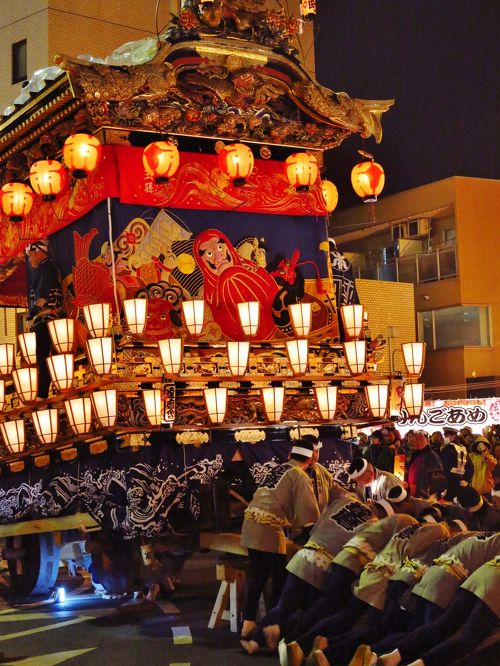 秩父夜祭-1 中近の笠鉾 宮参り ☆屋台の曳き回し、秩父駅前で