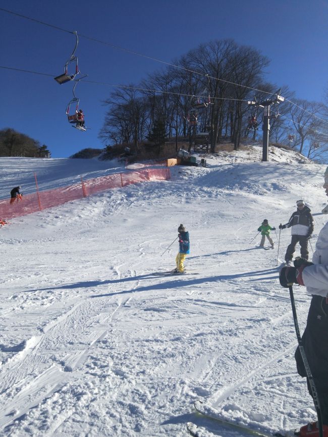 お正月休みで軽井沢にスキーに行ってきました。上信越どこも吹雪予報だったので、唯一晴れの軽井沢へ。<br />今は、インターから近く、町にはゆきも無く本当に滑れるのか心配でしたが、スキー場には、雪があり、<br />とってもいい天気でした。<br />雪も人工ですが、さらさらでとてもよかったです。<br />ただ、リフトやランチなど、とっても混みます。軽井沢プリンススキー場には、キャパが超えていたようですね。<br />でも、近くに温泉もあるし、アウトレットもあるし、とってもよかったです。<br />車も雪で汚れなくお手軽スキー場でいいですよ！