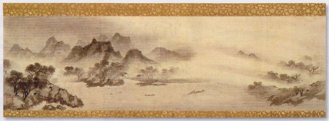 「八景」のおこりは中国にあります。<br /><br />中国湖南省の瀟江(しょうこう)と湘江(しょうこう)と呼ばれる川が合流して洞庭湖に注ぐあたりは「瀟湘(しょうしょう)」という景勝地になっています。<br />11世紀に、その景勝地から八カ所を選んで「瀟湘(しょうしょう八景」として水墨画の画題としたことから「八景」が始まったといわれています。<br /><br />「瀟湘八景」は次の八つからなっています。<br /><br />1 瀟湘夜雨(しょうしょうやう):瀟湘の上にもの寂しく降る夜の雨の風景<br />2 平沙落雁(へいさらくがん):秋の雁が鍵になって干潟に舞い降りてくる風景<br />3 烟寺晩鐘(えんじばんしょう):夕霧に煙る遠くの寺より届く鐘の音を聞きながら迎える夜<br />4 山市晴嵐(さんしせいらん):山里が山霞に煙って見える風景<br />5 江天暮雪(こうてんぼせつ):日暮れの河の上に舞い降る雪の風景<br />6 漁村夕照(ぎょそんせきしょう):夕焼けに染まるうら寂しい漁村の風景<br />7 洞庭秋月(どうていしゅうげつ):洞庭湖の上にさえ渡る秋の月<br />8 遠浦帰帆(おんぽきはん):帆かけ舟が夕暮れどきに遠方より戻ってくる風景<br /><br />図は13世紀後半の僧で、水墨画家として名高い牧谿(もっけい)筆の「漁村夕照図」(国宝・根津美術館蔵)です。<br /><br />夕闇迫る漁村の風景が描きだされています。