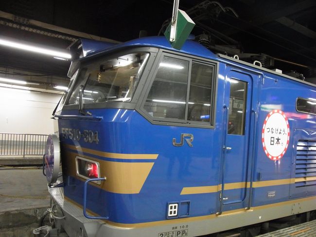 【2013年3月9日〜10日】<br />旭山動物園を後にし旭川駅へ。<br />この日は札幌市内が暴風雪の大荒れで電車が遅れているということで、旭山動物園の観光を1時間早く切り上げ電車を待ちました。<br /><br />当初は14時のスーパーかむいに乗る予定でしたが、13時のスーパーかむいに乗るように添乗員さんに言われました。<br />ところが、スーパーかむいがかなり遅れていて先に網走からのオホーツクが来るとのこと。<br />待合室もなく寒いホームで1時間立って待ち（ホームは人であふれて落ちそうな勢いで下^^;）、オホーツクに無事の乗れましたが、自由席なので当然席は空いておらずまたしても立って乗ることに（笑）<br />少し遅れましたが無事に札幌に着きました。<br />当初乗る予定だった14時の電車はなんと運休ということで、ひょっとしたら札幌にたどり着けず、カシオペアに乗れなかったかもしれません。<br />本当に動物園早く切り上げてよかったなと思いました・・・。<br /><br />札幌駅では時間があったので、お土産を買い足して、余裕を持ってカシオペアのホームに行きました。<br />いよいよホームに到着すると、その姿に興奮！<br />乗車後も通路や部屋の設備（トイレ・洗面台・パンフレット）などありとあらゆるものを写真に収めました。<br /><br />ちなみにカシオペアは1999年7月から運航が開始された寝台特別急行列車で全客室が2名用A寝台個室です。<br />カシオペア以前にも北斗星やトワイライトエクスプレスが運行されていましたが、さらなる高水準のサービスを提供するフラグシップトレインとして運行されました。<br />列車の名前は北斗七星と同様に北極星を見つけ出すために使われるカシオペア座に由来されています。<br />停車駅は以下の駅です。<br />上野駅 - 大宮駅 - 宇都宮駅 - 郡山駅 - 福島駅 - 仙台駅 - （一ノ関駅） - （盛岡駅） - 函館駅 - 森駅 - 八雲駅 - 長万部駅 - 洞爺駅 - 伊達紋別駅 - 東室蘭駅 - 登別駅 - 苫小牧駅 - 南千歳駅 - 札幌駅<br /><br />お部屋の中を一通り見た後は、展望席まで行きダイニングカーで早い夕食を取りました。<br />夕食は17時15分のカシオペア懐石御膳コースを予約しました。<br />メニューは<br />先付け　珍味3点盛り<br />お造り　蛸　海老　あしらい<br />口変わり　サーモン味噌漬焼き　烏賊と鮭の麹あえ<br />　　　　　じゃが芋餅照り焼き　有頭海老　黒豚味噌漬焼き<br />　　　　　手毬サーモン　つぶ貝　蓮根<br />組み魚　烏賊ステーキ　帆立醤油焼き　市松砧<br />蒸し物　烏賊焼売<br />煮物　槍烏賊　筍　人参　牛蒡　蓮根<br />揚げ物　ずわい蟹蓑揚げ　海老天ぷら　アスパラガス天ぷら<br />炊き込みご飯　北海道昆布　汁物<br />デザート　菓子<br />と中々豪華。<br />お酒は梅酒とピーチのジュレのお酒を頼みましたが、お値段は良心的でした。<br />まだ日が明るかったため、外の景色を楽しみながらのお食事でした。<br /><br />食事が終わった後はお部屋にウェルカムドリンクを持ってきていただき、一息ついてから函館の車両連結を見るため再び展望席へ。<br />誰もいなかったので一番前の景色を堪能したりとゆったりと函館到着を待ちました。<br />その間に旅の思い出ノートを読んだり書き込んだりしました。<br /><br />函館駅に到着すると、連結を近くで見たい人達はみんなダッシュ！<br />駅には駅で待っていた鉄ちゃん達がスタンバイしていました。<br />車両が来るとみんなで写真撮影、駅員さんに若干邪魔もの扱いされながら撮影しました^^;<br />こういうのを見ると少し鉄ちゃんの気持ちがわかるような気がします。<br /><br />その後へ部屋に戻って、カシオペアパジャマを着てお酒を飲んで就寝。<br />5時間ほど寝ると外はすっかり明るくなっており、福島あたりに到着していました。<br />朝食はダイニングカーで食べるつもりだったので、混雑すると聞き早めにダイニングカーへ。<br />6時15分の時点で一番乗りでした。席は早いもの順だったので、窓際の席をキープ。<br />メニューは和食と洋食があったので、主人と１つずつ食べました。<br /><br />その後は荷造りをして片付けながら上野への到着を待ちました。<br />カシオペアの滞在時間は約16時間。<br />その間はダイニングカーや展望席に5時間くらい滞在し、景色を見ながら主人と旅の写真や思い出話をしながら過ごしました。<br />普通なら飛行機であっという間に東京に到着ですが、こうやって時間をかけて帰路につくのは本当に贅沢な時間だったと思います。<br /><br />今回の北海道旅行は、ホテルも乗り物も少し贅沢な旅でしたが、天気にも恵まれ、お目当ての流氷をたくさん見ることが出来ました。<br />今回は主人の転職前の記念旅行にしましたが、忙しくなる前に素敵な思い出が出来て本当に満足な3泊4日の旅行でした。<br />またカシオペアに乗るときはもうちょっと年がいってから展望スイートに乗りたいなと思います！