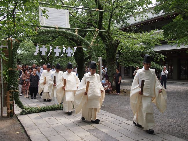 2013年も半分が経過。<br /><br />三嶋大社で半年の節目である6月30日に行われる夏越の大祓(なごしのおおはらえ)を見学してきました。<br /><br />大祓とは、日常生活で知らず知らずのうちに犯している罪やけがれを半年毎に祓い清める儀式。<br /><br />ちなみに1年の最後である12月31日は、師走の大祓(しわすのおおはらえ)と呼ばれているそうな。<br /><br />儀式が始まる前に、運良く境内に入れたので大祓式を見学。<br /><br />神聖な雰囲気の中、人間ウォッチングやギラギラした目で神事を見学したせいか、参拝を終えた頃には体に猛烈な怠さを感じてしまったお出かけでした。