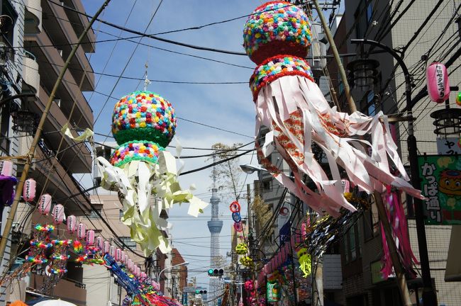 下町七夕祭りは、上野から浅草にかけて行われる七夕まつり。毎年、40万人の観光客が訪れるという大人気のイベントなんです。<br /><br />浅草六区の西から道具街、かっぱ橋本通りまでの1.2キロの一直線の通りは、正面にちょうどスカイツリー。これは、素晴らしいロケーションです。警視庁や地元の小学校のブラスバンドや踊りのチームのパレードもあって、大盛り上がり。<br />風に揺れる七夕飾りの吹き流しも気持ち良さげでした。