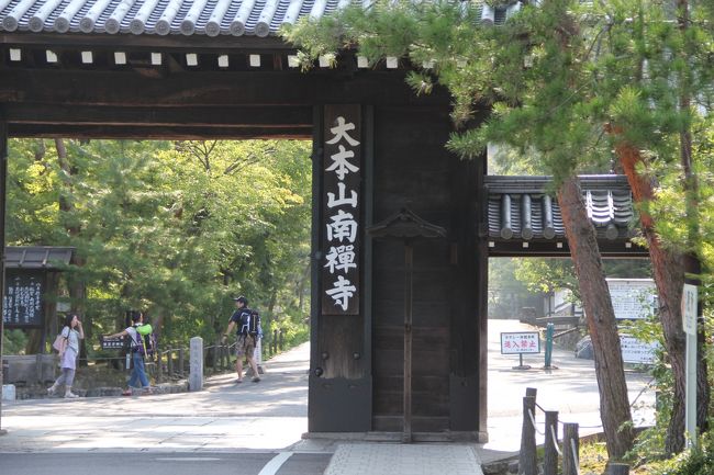 8月13日(火)の夕方に京都駅近くにホテルを予約してあったので一泊し、14日(水)にチェックアウトし地下鉄にて京都駅より烏丸御池にて乗り換え、蹴上で下車し、南禅寺へ向かいました。南禅寺は秋の紅葉の時期が一番という事らしいですが、私は今回の夏の訪れに訪ねたのが初めてでした。<br />南禅寺から平安神宮まで散策し、そこからまた少し戻り知恩院の手前で青蓮院(しょうれんいん)門跡を訪ねました。此処は拝観料¥500、お茶代¥500でした。しかし、これが良かったのでした!!良い佇まいの建物で、庭もまた手入れされていまして、心静かに御もてなしを受けました。<br />知恩院は、山門前の階段での休憩眺望が良かったです。<br />しかし、私の体力が以前のようには持たなかったのでした。昼食を摂り、コーヒーを飲みそこまでで精一杯の満足感で帰宅の途に着きました。