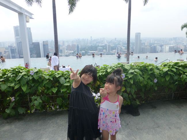 今年の夏休みの家族旅行は、長女のリクエストを受けてシンガポールへ行くことに。<br /><br />マリーナベイサンズのプールは、シンガポールから遠く離れた日本の小学校２年生をも虜にしてしまうようです。<br /><br />シンガポールはアジアの中では旅費が高いイメージがあったのですが、２月にネットで調べたところ、個人手配であれば家族４人分の航空券（税サーチャージ込）＋ホテル４泊（税サ込）合計でも２０万円台で行けることが判明。（しかもお盆で）<br /><br />今後、円安方向に振れる可能性大であったため、２月中に全て予約＆支払い完了しました。<br />但し、予算の都合でマリーナベイサンズは１泊のみにしましたが・・・<br /><br />以下、旅行の概要です。<br /><br />●航空券<br /><br />・中国東方航空（福岡⇔上海⇔シンガポール　中国東方航空オンライン予約）<br /><br />●ホテル<br /><br />・マリーナマンダリン（１～３泊目　ホテルのＨＰで予約）<br />・マリーナベイサンズ（４泊目　ホテルのＨＰで予約）<br /><br />●日程<br /><br />・１日目　福岡→上海→シンガポール<br />・２日目　マーライオンパーク→ホテルのプール→ナイトサファリ<br />・３日目　セントーサ島→ラッフルズホテル→リバークルーズ<br />・４日目　マリーナベイサンズ<br />・５日目　シンガポール→上海→福岡<br /><br /><br />意外なことに、現地は日本より涼しくて（最近の日本の猛暑が異常なだけだと思いますが）、雨もほとんど降らず、快適に過ごすことが出来ました。<br /><br /><br /><br /><br />