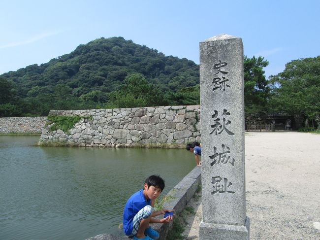 ２０１３年の夏休みは、愛知県から山陰・山陽・ちょこっと九州・ちょこっと四国のドライブ家族旅行１週間の旅を計画しました。<br /><br />結局、疲れたということで四国には渡らずでしたが、そのほかは、計画通りの１週間の旅ができました。<br /><br />ここは、３日目その２　萩城跡・指月公園　の旅行記です。<br /><br />行った所<br /><br />１日目　　鳥取砂丘・境港・水木しげるロード・松江城・稲佐の浜・（ファミリーロッジ旅籠屋出雲大社店　泊）<br />２日目　　出雲大社・石見銀山・（温泉津温泉輝雲荘別館　泊）<br />３日目　　北長門海岸国定公園・萩城跡指月公園・萩博物館・萩城下町・松陰神社・松下村塾跡・（萩本陣　泊）<br />４日目　　秋吉台・秋芳洞・関門海峡・福岡市博物館・福岡タワー・博多・キャナルシティラーメンスタジアム（ホテルポートヒルズ福岡　泊）<br />５日目　　太宰府天満宮・九州国立博物館・新門司港・岩国錦帯橋・（車中泊）<br />６日目　　広島原爆ドーム・平和記念公園・安芸の宮島・厳島神社・（グランドプリンスホテル広島　泊）<br />７日目　　呉大和大和ミュージアム・尾道千光寺公園・ <br /><br />