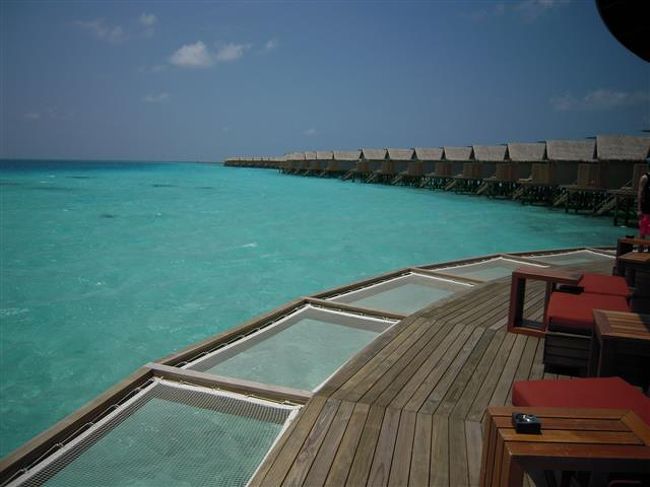 Centara Ras Fushi Resort &amp; Spa Maldives<br />(センターラ　ラスフシ　リゾート＆スパ　モルディブ）<br />（２０１３年１０月０１日現在の情報です。情報は予告なしに変更されますので、予めご了承ください。）<br /><br />『マリンブルーのラグーンがとっても綺麗！』<br />タイにいくつものホテル＆リゾートを展開するセンターラが、２軒目のリゾートを<br />２０１３年３月２４日にオープンしました。<br />１２歳未満のお子様が宿泊できませんので、カップルで大人のバカンスを過ごしていただけます。<br />ちょっとセンスが良く、でもカジュアルで気取らない、それでオールインクルーシブプランはとても嬉しい！<br /><br />マーレ国際空港からも近く、到着日に直ぐ移動できるので便利！<br />ラグーンの色がとても綺麗で、お部屋の周りには防波堤がないので、とても美しい景色です！ビーチもソフトでフカフカ〜気持ちがよい〜。<br />早やくのんびりしたい…気分になる心地良い雰囲気です。<br /><br />北マーレ環礁南西側に位置し、空港からスピードボートで約２０分。<br />マーレ国際空港到着ホールリゾートカウンター　１２番<br />空港では、センターラの空港スタッフがお出迎えをしてくれます。<br />スピードに乗船時はラフジャケット着用＆ミネラルウォーターのサービスがあります。<br /><br />桟橋到着後、スタッフが笑顔でお出迎えしてくれます。<br />桟橋にはセンターラの『C』が飾られています。まずは綺麗な海と１ショットを…！<br />お魚の飾りがあるレセプションにご案内。<br />リフレッシュタオルとウエルカムドリンクサービスがあります。<br />宿泊カードを記入し、チェックイン手続きをします。<br />リゾートの地図、日本語のリゾートインフォメーションブックをいただけますので、必ず読みましょう〜。<br />お部屋の説明など、とても丁寧にしてくれますので、わからないことが有ればその場でお尋ねください。<br />お部屋には、施設のご案内のインフォメーションがあります。<br /><br />島の雰囲気<br />徒歩で島内を歩いても１０分弱くらいの小さな島。<br />ちょっとセンスがよく、お部屋＆プールはボート型のコンセプト。<br />各種レストラン＆レセプションは、ナチュラル感を生かしています。<br />妨げになる物が無いので視界がとても美しい〜〜〜。<br />西側のラグーンが得に綺麗で、ただボ〜っと眺めているだけでも飽きません。<br />水上コテージは、南＆西側桟橋とありますが、西側桟橋は何処まででも続く綺麗なラグーンの景色。<br />ビーチのお部屋が全室サンセット向きで、目の前のビーチがソフトでフカフカしていてとても気持ちが良いです。<br />ビーチには、サンチェアが並んでおり人気のビーチです。<br />もちろんサンセットの眺めはバツグン！<br />スイミングプールは、ボートの形をしたインフィニティプール。<br />夜は、色といどりに変化し、ロマンティックな場所です。<br />レセプション＆レストランは、わら葺屋根、白い壁に、サンドカーペットと、モルディブらしいく、中はおしゃれな飾り付け。天井も高く、オープンエアーの空間です。<br />小さなお子様がいないので、大人の雰囲気で楽しんでいただけます。<br />人気の場所は、もう一つ。Viu Bar！<br />西側水上コテージ桟橋ふもとにある水上バーです。<br />マリンブルーのラグーンが一望でき、テラスにはネットがあり、最高のくつろぎの場。<br />中は窓際がカウンター式のテーブルなので、皆様ラグーンビュー〜。<br />真中は丸く抜けているので、ラグーン内が見えます。<br />１日中人気の場所です。<br />お部屋でのんびり、ビーチでのんびり、プールでのんびり、と…のんびりされている方が多いです。<br /><br />スタッフはとてもフレンドリーで、いつでも気軽に声をかけてくれます。<br />気軽に会話を楽しまれてみてください。<br /><br />ハウスリーフでのスノーケリング<br />東側のハウスリーフは、魚も多くておもろいです。<br />メイン桟橋のふもとにラグーンに降りられる階段がありますので、そこからエントリー。<br />防波堤の間からドロップオフ側に泳げます。リーフは右肩にして水上コテージ方向へ。<br />ドロップオフはなだらか。<br />ドロップオフまでのラグーン内には、テーブル珊瑚が広がっています。<br />珊瑚に住んでいる色とりどりのスズメダイ、シマハギ、オヤビッチャ、カラフルナブダイ＆ベラちゃん&amp;パウダーブルー系など、いろんな魚がいます。また、よ〜く見るとタコ、タコ、タコもいます。<br />水位が十分にあると、このラグーン内でも十分に楽しめます。<br />ドロップオフ側には、群れ物系も多くヨスジ、ウメイロモドキ、クマザサハナムロ、タカサゴ。カスミアジ、チョウヨウウオ、ムスジジコショウダイ、カマス、ヤッコ系、カメ、サメ、マダラトビエイ。いつもモルディブにいる魚です。<br />パッセージがないので、出入りある場所がおなじになります。<br />潮が流れていないと、水上コテージ後方まで泳げますが、戻ってくる体力も考えて…。<br />南側がチャネル方向になりますので、十分に気を付けましょう！<br />北側は、プール辺りから泳げます。リーフを左肩にして水上コテージ方向へ、<br />珊瑚の元気度は高くはありませんが、魚はいます。ま〜それなりに楽しんでいただけると思います。<br />＊潮の流れの方向＆速さは時間帯により異なりますので、必ずダイビングセンターで確認の上泳がれてください。<br /><br />Webesite ：www.centarahotelsresorts.com<br />Email ： crf@chr.co.th<br />電話：（９６０）６６４−０４４０<br />ファックス：（９６０）６６４−４８８１<br />リゾート日本人スタッフ：入る予定です。<br />日本人ダイビングインストラクター：いません。<br /><br />時間<br />日本との時差４時間<br /><br />トランスファー<br />スピードボートで約２０分<br /><br />島のサイズ<br />１周歩いて約１０分弱<br /><br />チェックイン　　１４：００<br />チェックアウト　１２：００<br /><br />電気圧<br />２２０V〜２４０V　５０Hz<br />プラグ：ＢＦタイプ（三椏平）。マルチプラグ有り。<br />ベッドサイドのプラグは日本のコンセントが使えます。<br />レセプション<br />２４時間<br />天井が高くサンドカーペットが広がるレセプション内には、中央に魚飾りがあり、モルディブらしさが漂っています。<br />ゲストリレーションデスクもありますので、両方で対応ができます。<br /><br />キャッシャー<br />２４時間<br /><br />クレジットカード<br />ビザ、マスター、アメリカンエクスプレス　＊ジエシービー不可<br /><br />キャッシュの取り扱い<br />アメリカドル、ユーロ、日本円、モルディブルフィア<br />＊アメリカドルのトラベラーズチェックの使用可<br /><br />インターネットカフェ<br />Wife使用可能エリア：島全体／無料。<br /><br />日本への電話＆ファックス<br />電話：US$３／１分<br />ファックス：US$３／１分<br />ローカルコール：US$１／１分<br />＊料金には１０％サービスチャージ＋８％ＧＳＴが加算されますので、予めご了承ください。<br /><br />カクテルパーティー<br />毎週木曜日　１８：００〜１９：００／Waves Pool barにて。<br /><br />DVDレンタル<br />レセプションにて貸し出し。無料。<br /><br />ライブラリー<br />レセプション雑誌等な並べてあります。<br /><br />ご出発案内<br />ご出発日前日の夕方、お部屋に入りますので、ご確認ください。（通常夕食時間帯）<br />例<br />Departure Information(ご出発案内)<br />●Check out time and Luggage pick up from your villa<br />　お部屋のチェックアウト＆お荷物のピックアップ時間<br />●Your Speed Boat is scheduled to depart at<br />  桟橋からスピードの出発時間<br /><br />シャワールーム<br />２部屋<br />シャワー、トイレ、バスタオル、ボディソープ、シャンプー、コンディショナー、ヘアードライヤー<br />１２：００にお部屋のチェックアウト後、リゾート出発までお時間がある際はご利用できます。ご希望の際は、レセプションにお問い合わせください。<br /><br />ハネムーンサービス<br />スパークリングワイン（１本）、テラスでのカナッペサービス、ギフト<br />＊結婚後３ヶ月以内に適用となります。チェックイン時に結婚証明書の提示が必要となります。<br />＊ホテルからのサービスにつき、内容は予告なく変更となる場合がありますので、予めご了承ください。<br /><br />お誕生日<br />ケーキ<br /><br />結婚記念日<br />スパークリングワイン（１本）、テラスでのカナッペサービス<br /><br />リピーターサービス<br />スパークリングワイン（１本）<br /><br />キッズクラブ＆ベビーシッターサービス<br />無し。１２歳未満のお子様はご宿泊できません。<br /><br />クリニック<br />０９：００〜１３：００／１４：００〜１７：００<br />初診料無料　US$３０／お部屋への訪問US$４０／時間外US$６０<br />薬代有料<br />車いす　有りｘ２<br />松葉杖　有り<br />AED　有り<br />時間外で緊急時は、レセプションスタッフにお尋ねください。ドクターを呼んでくれます。<br />＊料金には１０％サービスチャージ＋８％ＧＳＴが加算されますので、予めご了承ください。<br /><br />エイ＆魚の餌付け<br />あり。Viu Bar前の桟橋。１７：００から。沢山の魚が集まってきます！<br /><br />