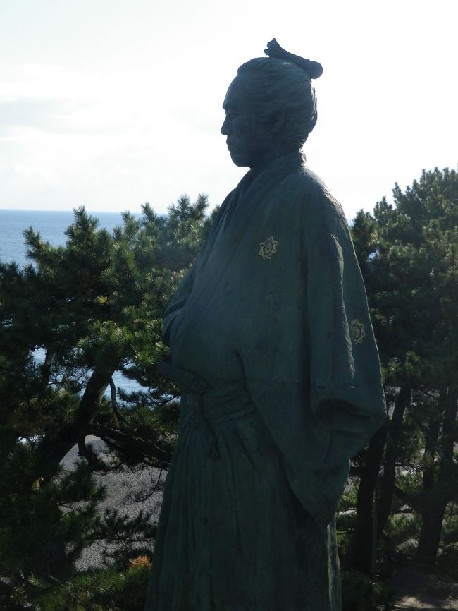 高知・桂浜の高知県立坂本龍馬記念館見学と桂浜荘での昼食を終えてから海岸に出て遊歩道を歩いて、高台にある海津見神社と展望台がある龍王岬へ。<br /><br />龍王岬展望台から桂浜を眺めて、再び海岸沿いを歩いて坂本龍馬銅像をそばにある仮設展望塔の龍馬に大接近から桂浜と龍馬の銅像を眺めてみました。<br /><br />銅像を見た後は、土佐闘犬センターや観光案内所、桂浜バス停がある物産店街を見てバスを利用して高知市街へ戻りました。