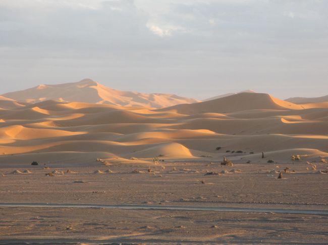 カサブランカ-&gt;マラケシュ-&gt;ワルザザード-&gt;メルズーカ-&gt;フェズ-&gt;シャウエン-&gt;カサブランカとまわりました。<br />メルズーカ大砂丘の夕日を見てテントに宿泊しました。この砂丘は今まで見た中で一番大きい砂丘でした。<br />この時期はかなり寒いので毛布を4枚使って眠りました。