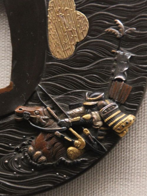 目貫、素銅地、馬引き図 素銅地鍍金蝙蝠図目貫 埋忠 | 松風刀装店 antiques matsukaze