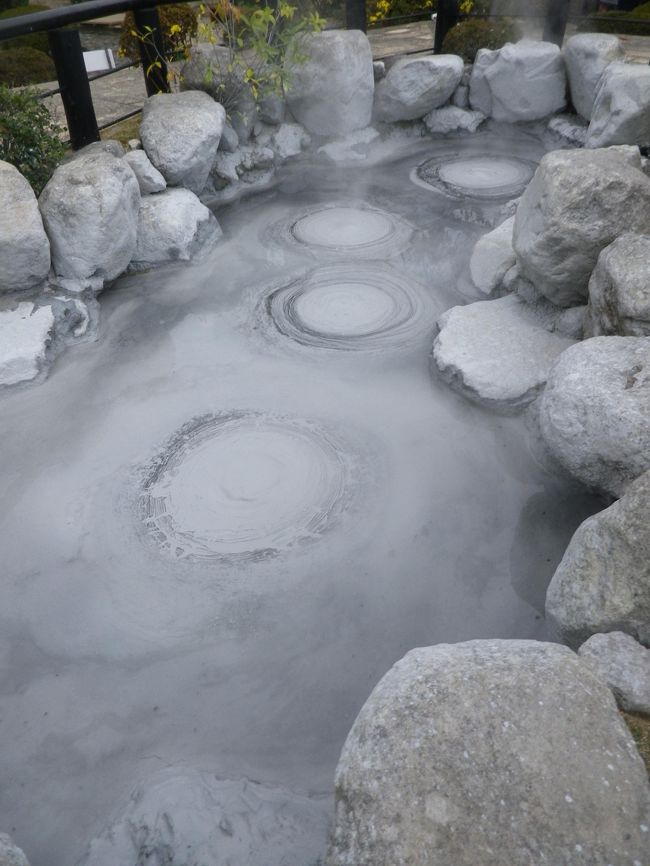 海地獄を見た後、すぐそばの「山地獄」へ、更に同じくそばにある「鬼石坊主地獄」へ、続いてちょっと移動して「かまど地獄」へ行きました。<br /><br />「山地獄」は山の麓にある岩の間から湯気がもくもく出ていました、ここには動物がいました、孔雀・フラミンゴ・カバ・ラマ・ウマなどが温泉熱利用で飼育されていました。<br /><br />「鬼石坊主地獄」には灰色の熱泥が大小の球状をなしていて坊主の頭に似ていますので坊主地獄と言われているようです、ここにも足湯があります。<br /><br />「かまど地獄」は１丁目から６丁目まで高温の温泉があります、足湯もあります。<br /><br />かまど地獄の後は、鬼山地獄、白池地獄、血の池地獄、龍巻地獄の順で周ります。