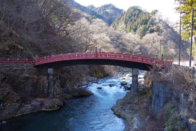 二荒山神社本社へ行った後は歩いて神橋のほうへ向かいました。<br />神橋は日光山内への入り口に位置し、大谷川に架かる橋で「日本三奇橋」の1つとされています。<br />古くは「山菅の蛇橋」とも称されていました。<br />構造は「乳の木」と呼ばれる大木を両岸の土中・岩盤中に埋め込み、両岸から斜め上向きに突き出す。そしてこの両端に橋桁を渡して橋としている。この工法は、現存する重要文化財指定の木造橋8基の中でも唯一のものです。<br />神橋も先ほど赴いた二荒山神社の管轄になっております。<br /><br />神橋を見た後は、和み茶屋という湯葉料理のお店で昼食をとりました。<br />店内はこじんまりとしながらもかわいらしい感じで、手前がテーブル席、奥が座敷でした。<br />座敷は掘りごたつではないので少しつらそうだったので、テーブルでお願いをしました。<br /><br />湯葉懐石が2500円、普通の懐石が1500円というお値段設定で、湯葉料理は単品でも頼めます。<br />特に揚巻ゆばがおいしかったので、こちらを召し上がることをお勧めします！<br /><br />お昼の早い時間に行きましたが、お昼時には次から次へお客さんがきていたため、確実に入りたい人は予約をした方がいいと思います。<br />外人の方も来ていましたが、店員の人は英語でメニューの説明をしていました。<br />そのほかでも日光では欧米人を多く見ましたが、それだけ日本を象徴する観光地なんだとそのたびに実感しました。