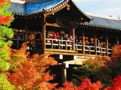 京都14　　東福寺/通天橋　紅葉名所は大人気　☆洗玉澗；紅朱黄葉鮮やか