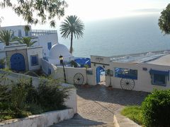 白い壁に青い扉、チュニジアの景勝地シディブ・サイド