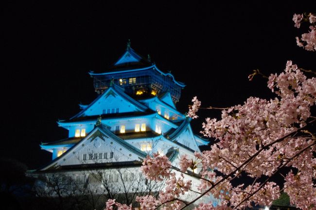 ぷらっと出かけて大阪城まで行ってきました。桜が満開だと聞き、さっそくカメラ片手にちゃりんこに乗って出かけました。天気も良く夜でも暖かく、たくさんの人が訪れていました。いつも夜なら、ジョギングやウォーキングの人だけなので静かな城内ですが、桜の木のライトアップや西の丸庭園から聞こえる宴会の声などで賑やかな夜でした。