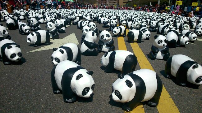 台北市庁舎前に張り子のパンダが1600匹 パンダワールドツアータイペイ PANDAS