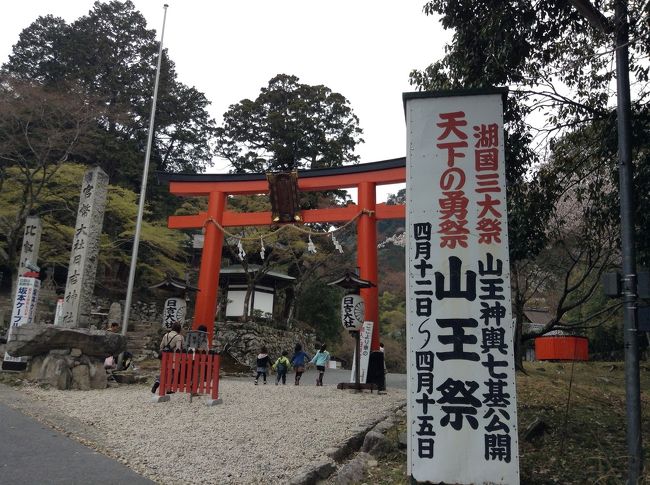 毎年四月中旬にある比叡山の麓の町、坂本で行われる日吉山王祭を見物。しだれ桜、日吉大社の境内。穴太、あのう、積みといわれる石垣のみごとさ、近くの温泉にとまった記録です。