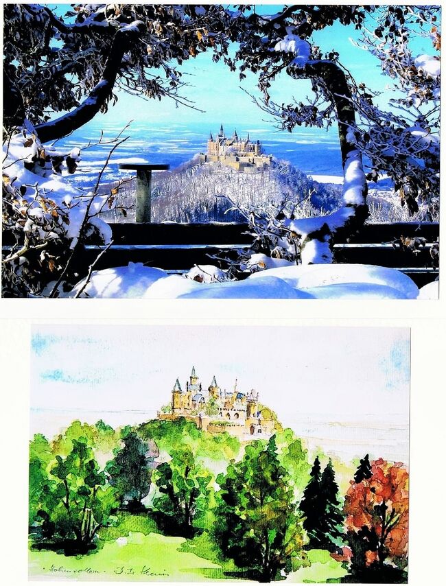 貯めたマイルでイタリアへ行くはずが、南ドイツを旅することに決めました。<br />理由はいろいろあるけれど、女一人旅、個人旅行なので、安全面を重視したこと。<br /><br />そして何よりも、この絵葉書のような、孤高の雰囲気を醸し出す山城を見てみたかった。<br />ドイツ皇帝を輩出したホーエンツォレルン家。その発祥の地、ホーエンツォレルン城。<br />ホーエンツォレルン城ありきで、旅程のすべてを組み立てました。<br /><br />南ドイツ旅行のスタートは、いうまでもなく、このホーエンツォレルン城。<br />胸膨らむ、膨らむ!<br />ところが、ドイツ鉄道(DB)に悪戦苦闘、真夜中に道に迷う、などなどスットコドッコイも連発。<br />そのたびに多くのドイツ人のお世話になり、初対面の人の車に2回も乗せてもらうことに。<br /><br />ドイツ人の優しさと世話焼きがただただ嬉しくて、景色以上に、彼らの微笑みに救われた天野川。<br />やり切った10日間になりました。<br /><br />その他の日程の「南ドイツ鉄道旅行」は下記を参照してください。<br />☆vol.2 中世の町テュービンゲンを散策<br /> http://4travel.jp/travelogue/10879974<br />☆vol.3 廃墟に"萌え”るハイデルベルク<br /> http://4travel.jp/travelogue/10880969<br />☆vol.4 ドイツ三大美城の1つエルツ城<br /> http://4travel.jp/travelogue/10881532<br />☆vol.5 リューデスハイムでドイツ人のゴーゴーを見る<br /> http://4travel.jp/travelogue/10881734<br />☆vol.6 シャガールのステンドグラス<br /> http://4travel.jp/travelogue/10881929<br />☆vol.7 ニュルンベルクで地下通路ツアーとレッドビア<br /> http://4travel.jp/travelogue/10882006<br />☆vol.8 ミュンヘンで完:DBと私にとってのドイツ<br /> http://4travel.jp/travelogue/10882493