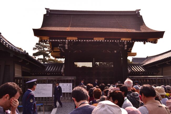 伏見稲荷・宇治の平等院から続く。<br /><br />　京都御所で春秋の年２回開催される一般公開に合わせて、４月９日から２泊３日の日程で京都・大阪の旅に出かけました。<br />　京都御所は、皇室関連施設で14世紀以来、1869年までの間、歴代天皇陛下が居住し儀式や公務を執り行う場所で、宮内庁京都事務所が管理しています。