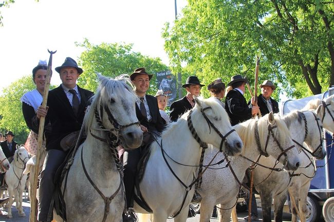 南仏プロヴァンス地方の世界遺産が沢山残る街アルルで毎年5月1日に行われるFete des Gardians、1512年周辺カマルグ地方の闘牛や馬など放牧された動物を管理するガーディアンが集まったのが切欠で今に至る。9時30分から200匹の馬に乗ったガーディアンとプロヴァンスの衣装を纏った女性や子供達によってパレードがあり昼からはこのお祭りの≪女王≫を決めるコンクール、夕方には円形闘技場でショーが行われた。街中には至る所に中世の衣装を着た人が歩き回り何か映画の撮影所内に居る気分で楽しかった。アルルの代表的な食事は闘牛のお肉のステーキや煮込み料理も美味しかった。