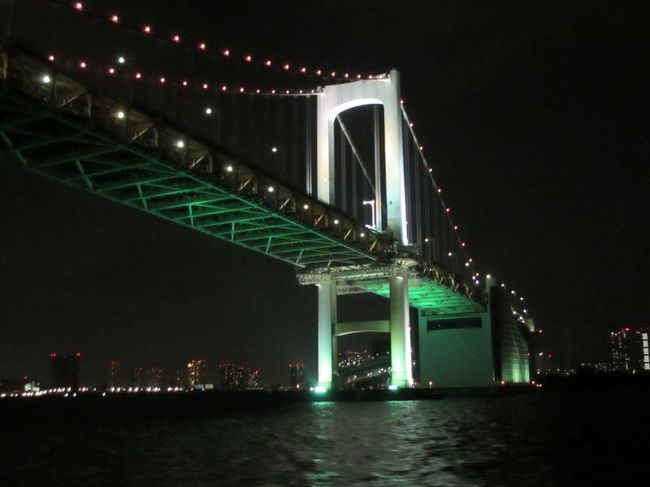 早朝から大きな地震があった東京へ行くことになり、何か影響があるのかわからないままでしたが、何より気がかりだったのは、雨が降ったりやんだりのさえないお天気。。。<br />何とか傘を使うことはなく午後の観光を終えたものの、天気によっては中止しようと、直前まで迷いに迷った水上バスのナイトクルーズへいざ出陣！<br /><br />↓その１では、湯島天神・旧岩崎邸庭園、二重橋・東京駅周辺など<br />http://4travel.jp/travelogue/10886578