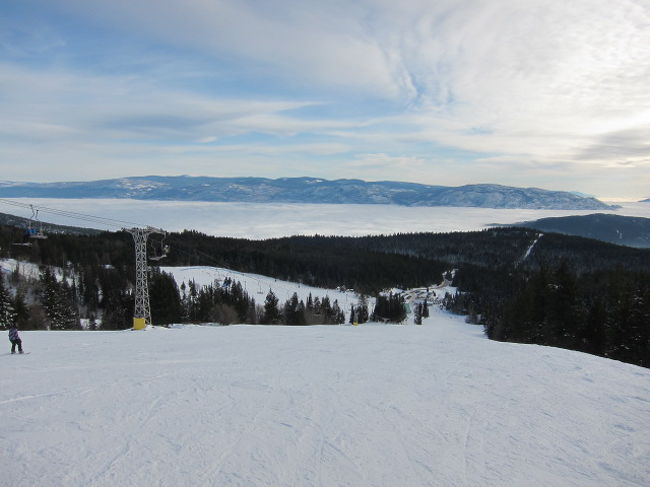 　2013/2014カナダスキー4箇所目は、オカナガンのケロウナから西にクルマで35分の所にあるクリスタルマウンテンスキー場で滑った感じからは地元のファミリーゲレンデ風！<br /><br />　このスキー場を行く為に事前でネットで調べていたが、どうやら同名のスキー場がアメリカのワシントン州にあるようで、ゲレンデ規模（アメリカのが大きい）やコースレイアウトをそちらと間違えていたので、現地に行った時には、随分と情報が違うんだなぁ〜と思っていたが・・・<br /><br />　例によってスペックを見てみると、Ｔバーが１基、チェアリフトが２基、計３基と控えめ！コースは上級９本、中級１０本、初級７本だが、どれも結構短く、年末年始では上級コースは雪が付いておらず、軒並みクローズ。標高はトップが1,400mでベースは1,201mと日本で言うと長野県木曽のきそふくしまスキー場ぐらいなイメージ！<br /><br />　滑ってみた感で言うと、日本と同じく山を切り開いてコースを整備している感じで、標高が低いせいか雪質はやや緩んでいた感がある。斜度もいろいろ用意されていて都市近郊スキー場としてはなかなか楽しい！シーニックリッジリフトからは、オカナガン湖を中心に、このエリア周辺の景色が見渡せて他の有名どころのスキー場よりも良いかもしれない。Contennialコースは広く中斜面なので滑りがいがある。<br /><br />　リフト券は1日券が48ドルとまーいい値段する。午前券は無く午後券（12:30から）が38ドルで、レートが安ければ日本のリフト券と比較しても妥当な価格！リフト券は、ゲレンデ入口の向かって左にあるスキー学校で売っており、かなりやさしい感じの空間だった！<br /> 　<br /> 　レストランはDay Lodgeがゲレンデ入口右にあるが、スキー場が小さくあっという間に滑走終了してしまったので利用せず！だが、日本のファミリースキー場のようにファミリーの荷物がいっぱい置いてあった。<br /><br />　アクセスは非常に楽。またファミリー向けのスキー場だけあって、心なしかカナディアンドライバーも荒くないようだ。ただしクロスカントリーエリアあたりから積雪路になるので注意は必要。<br /><br />　さて5箇所目はバンクーバーに戻り、五輪会場だったサイプレスマウンテンで滑ります。<br />