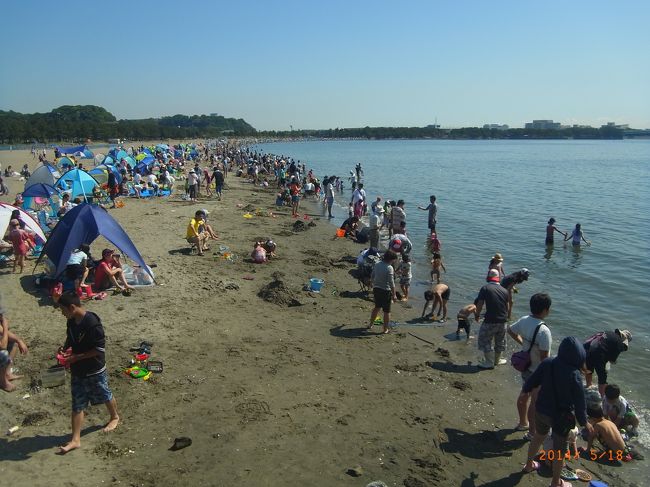 毎年遊びに来ている八景島 海の公園。今年もお目当ては天然あさり。潮干狩りには絶好の潮回りと天気に、娘と友達２人を連れてやってきた。去年は大人１人＋子供２人で３ｋｇくらい。今年はもっと採るぞ〜！