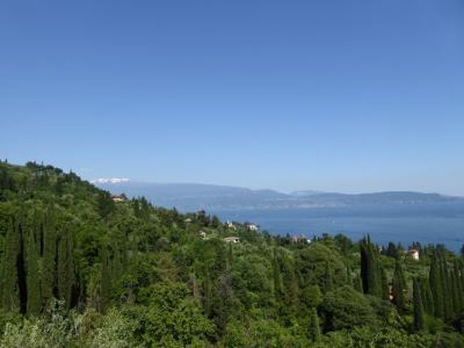 5月17日〜29日の11泊13日、北イタリアへ行きました♪<br />世界遺産の街並み、美しい山岳、青いガルダ湖、バラの咲く庭園や公園、スカラ家の数多の城、硫黄香りの温泉、美味しいグルメを楽しんできました♪<br />訪れたのは、ヴェローナ、サン・ベネデット・ポー、マントヴァ、ソアーヴェ、ヴィチェンツァ、ティエーネ、トレント、マルチェジーネ、リモーネ・スル・ガルダ、トルボレ、リーバ・デル・ガルダ、トッリ、マデルノ、ガルドーネ・リヴィエラ、サロ、イゾラ・ディ・ガルダ、マネルバ、バレッジョ・サン・ミンチョ、ボルゲット、カステラッロ・ラグセッロ、ペスキエーラ・デル・ガルダ、デゼンツァーノ・デル・ガルダ、シルミオーネの２３か所へ行きました。<br />宿泊地はヴェローナ、トレント、マルチェジーネ、ガルドーネ・リヴィエラ、シルミオーネの５か所。<br /><br />☆Ｖｏｌ１２９：第８日目（５月２４日午後）ガルドーネ・リビエラ♪<br />「Vittoriale」は詩人D&#39;Annunzio（ダヌンツィオ）の豪華な別荘。<br />今回の目的は彼が作った庭園を見ること。<br />エントランスから入ると彼の独特の雰囲気が広がる。<br />ギリシャ劇場やダヌンツィオの住んでいた宮殿を外観から鑑賞して、<br />バラ庭園へ。<br />見頃を迎えた白いバラは素晴らしい香りが漂う。<br />香水の原料となる品種らしい。<br />ゆったりとバラを鑑賞して、<br />彼の巨大な墓へ。<br />生前に彼が設計したという墓はとても巨大でびっくり。<br />墓というよりは記念の建物という感じだが、<br />彼のセンスがものすごく光っている。<br />円形状の真っ白い構造物は段々となっていて、<br />周囲には彼が愛していたオリーブの木が茂っている。<br />墓から素晴らしい風景が広がり、ため息もの。<br />こんな素晴らしい墓で美しいガルダ湖を見ながら眠っていることを想うと、<br />羨ましくもある。<br />しかも彼が溺愛していた愛犬たちの銅像で飾られ、<br />愛犬に見守られているという究極の墓。<br />あまりにも感動して涙を流すほど。<br />ゆったりと彼の素晴らしい墓や庭園を眺めて♪