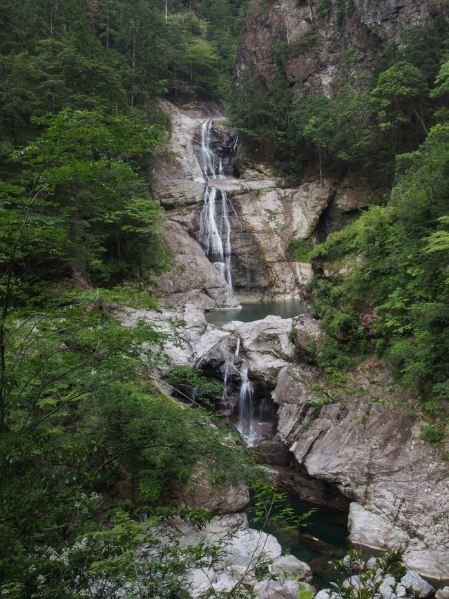 日本の滝百選を完全制覇するためにはいわゆる難関滝を攻略しなければなりません。その中でも最難関との誉れ高い双門の滝は2009年に攻略しました。そして最難関滝のひとつとされているのが、富山県の黒部渓谷、新潟県の清津峡とともに日本三大渓谷のひとつである三重県の大杉谷にある七ツ釜滝です。登山口から約7?、宮川の渓谷の断崖に設けられたトレイルは、危険な個所が何箇所もあり、毎年のように滑落死亡事故が発生しており、所要時間も4〜5時間かかるとされています。<br /><br />2004年（平成16年）9月29日、鹿児島県に上陸した台風21号は日本列島に豪雨をもたらし、大杉谷は斜面の大規模な崩落、吊橋の流失など壊滅的な被害を受けました。七ツ釜滝へのルーﾄは、大杉谷の登山口である宮川第3発電所と大台ケ原を結ぶ登山道のみで、台風の被害により長い間七ツ釜滝の姿を見ることはできませんでしたが、2012年4月28日、全登山道のうち宮川第3発電所から七ツ釜滝までの約7?が部分開通し、ようやく七ツ釜滝を見ることができるようになりました。<br /><br />難関の七ツ釜滝を攻略しました。これで日本の滝百選85滝目となりました。<br /><br />七ツ釜滝滝見難易度：６<br />参考　滝見難易度０：道路から見える、１：片道徒歩５分以内、２：片道徒歩１５分以内、３：片道徒歩３０分以内、４：片道徒歩１時間以内、５：片道徒歩２時間以内、６：片道徒歩２時間以上もしくは２時間以内でも特別な装備が必要な場合など。私の旅行記ではほとんど出現することはないと思われる。<br />注意　滝見難易度はあくまで私の主観によるものであり、また季節や天候により難易度が上がる場合もあります。私の旅行記を参考にされて、「違うかったやんけ」とおっしゃられても責任は負えませんのでご了承ください。また、難易度が高い場合はできる限り単独行は避けるようお願いします。 