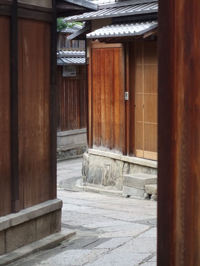 最近評判のカキ氷屋さんに行きました。あまりの長蛇の列でしたので，ひとり石塀小路をぐるぐる回りました。これが京都です。