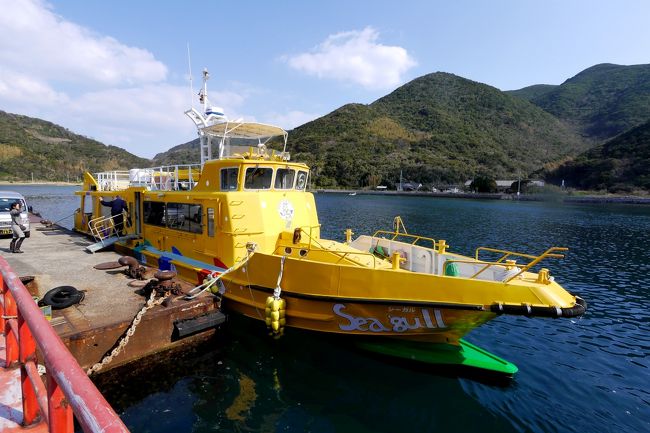 どうしても行きたかった島，久賀島．あの五輪教会堂があり，また五島崩れの過酷な弾圧があった島．いまでは過疎で400人弱しか住んでいないが，あの五輪真弓の父のふるさとでもある島．そして昨年10月に台風で来れなかった島だ．0910の木内汽船高速船シーガルで20分．乗船するときに「，「久賀島で足があるのか？タクシー予約しておかないとなにもないところだよ」と注意される．あわてて久賀タクシーに電話．「この次の船でひとり予約が入っており，その人を送ったら，次に乗せられるので20分ほど待ってもらう」とのこと．足が確保できてよかった．きっと私たちのような不用意の観光客も多いのだろう．田ノ浦を0952に出発，久賀，蕨の集落を経て蕨を通り，五輪教会堂への歩道の手前の駐車場には1024と，車で30分もかかった．山道でかつ狭い道，最後の私有地の道はやっとタクシーが通れるほどの細い道だった．世界遺産候補の五輪教会堂はこの先にある．厳しい道だ．