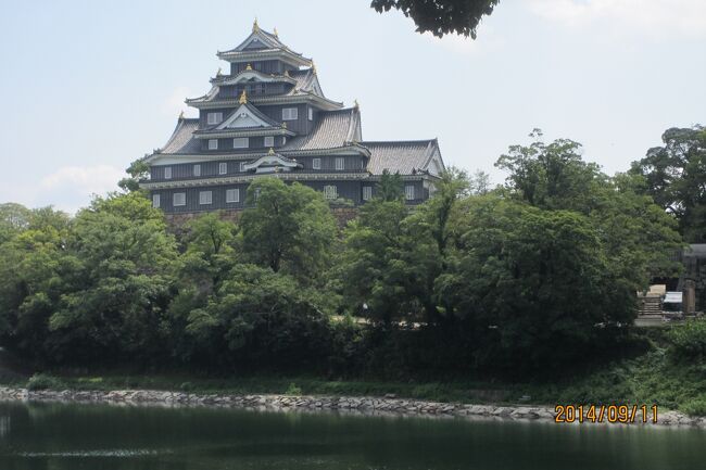 後楽園は、金沢の兼六園、水戸の偕楽園と並んで日本三名園に数えられる回遊式の大名庭園です。私は後楽園が一番気に入りました。<br />岡山城は、黒い天守閣が印象的で、「烏城」ともいわれ、後楽園との調和がとれていてよかったです。<br />直島から船で宇野に入り、バスで岡山へ。駅前の全日空ホテルにチェックイン。路面電車で岡山城と後楽園に行きました。<br />　2014/09/06栗林公園<br />　2014/09/07高松・男木島・女木島<br />　2014/09/08剣山・奥かずら橋・うだつの街並み<br />　2014/09/09小豆島<br />　2014/09/10直島・豊島<br />○2014/09/11岡山城・後楽園<br />　2014/09/12善通寺<br />　2014/09/13多度津・本島<br />　2014/09/14丸亀・金毘羅