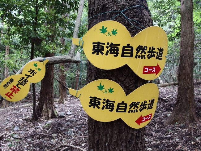 山歩の会の山行で歩いた、東海自然歩道の竜泉寺跡から養老公園は、みゆき街道（御行＝元正天皇・聖武天皇行幸の道、日本武尊が伊吹の賊軍と戦い負傷して尾張に下った道）に沿って設定された史跡コースである。<br />　　　　　　　　 　　　　　　　　　　　　　　　　　　　　　　　　　　　　　　　　　　　　　　　　　　　　　　　　<br />また、奈良時代、養老山麓沿いの伊勢街道に建立された法相宗の七カ寺。<br />多芸（たぎ）七坊という。<br /><br />北から別所寺・竜泉寺・光堂寺・柏尾寺・養老寺・光明寺・藤内寺があり栄華を極めたが、永禄５年（1562年）、織田方の戦火によりことごとく灰塵に帰したと言う史跡道である。<br /><br />東海自然歩道だから、楽かなと思いきや、オプションで、まぐさの滝など見に行ったりで、いい汗をかいた1日でした。<br /><br />表紙の写真は、養老公園に近くなった地点での道標。<br />養老の滝の孝子伝説にある、瓢箪をかたどったもの。<br />