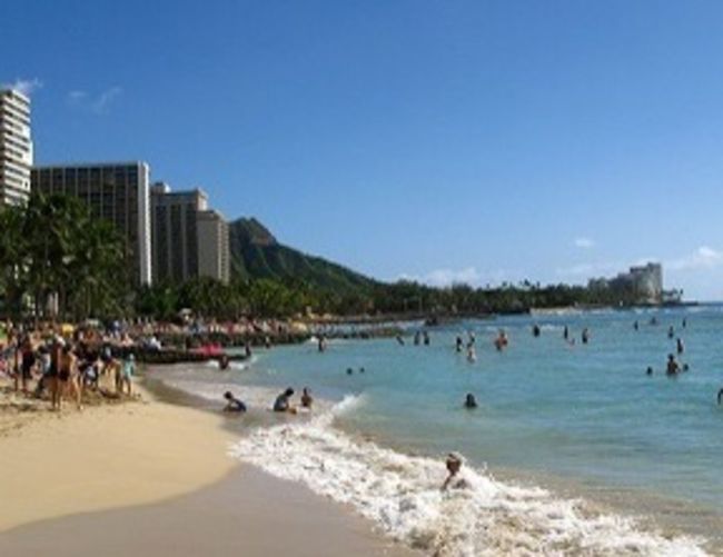 子供はハワイ初めてだから、定番中<br />の定番のワイキキビーチを見せない<br />とね。<br />関東の近くの海しか知らないから<br />はしゃぐはしゃぐ&#8252;?