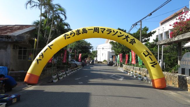 昨年に引き続き、たらま島一周マラソン大会の10kmコースを走ってきました。<br /><br />今年の晴れ男は南に行くと台風が発生していたので心配していましたが・・・<br />そして、やはり台風20号が発生しましたが・・・<br />幸いにも宮古列島には影響はなく、晴れ男パワー全開？でした。<br /><br />でも、炎天下のマラソンは酷でしたよ。<br />体感温度は真夏日、島の方々も「今日は暑いさ～」って言いながら走ってましたからね。<br /><br />今回はマラソン大会には出場しませんが、多良間島に興味を持った友人が同行したので、多良間通の晴れ男は観光ガイドも勤めたさ～。<br /><br />11月5日 羽田→那覇→宮古（ANA便利用・ホテルピースアイランド宮古島宿泊）<br />11月6日 宮古島→多良間島（フェリーたらまゆうで渡航・COCOハウス宿泊）<br />11月7日 多良間島滞在・観光等（COCOハウス宿泊）<br />11月8日 たらま島一周マラソン大会出場（COCOハウス宿泊）<br />11月9日 多良間島→宮古島（フェリーたらまゆう）・宮古→那覇→羽田（ANA便利用）<br /><br />参考費用：<br />　羽田から宮古までの往復航空券＋宮古島1泊は沖縄ツーリスト @34100円<br />　宮古島～多良間島往復 @4690円<br />　COCOハウス3泊4食 @13000円（1泊2食は5000円）<br />　レンタカー24h 3000円<br /><br />体重増減<br />　走ったのにも関わらず+1.5kg