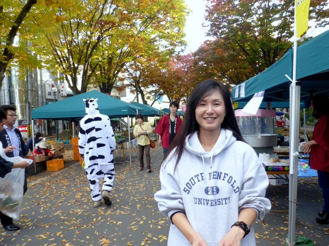 この旅の初めに諏訪観光協会にご相談した際、市川さんが居られ、沢山の資料を送って下さった。<br /><br />土曜日だったが、その市川さんがイベントのアテンドで出勤して居られると聞き、お礼を云おうと上諏訪へ。<br /><br />下諏訪から上諏訪への帰路の途上、鳥居を潜る可成り急な石段の両脇が、真っ赤な紅葉で遙か上まで導かれるように続いている景観を発見。<br />、<br />運転手さんに車を止めてもらって、写真を撮りに走った。<br /><br />鳥居の前の案内看板に「北斗神社・・（北極星）を祀る」とあった。<br /><br />鳥居の前にカメラスタンドをセットして、逆光の様子を伺っている人もいる。<br /><br />残念ながらそんな時間もなく、逆光で頂上がはっきりししない写真となったが、この光景がポルトガルのプサコでの森林トレイルで経験した情景をお思い出させた。<br /><br />＊参考<br />prt26510万?の森林の国立公園ブサコの森林トレイル<br />http://4travel.jp/travelogue/10558922<br /><br />観光協会の市川さんが顔を出していると云っておられた並木通りは上諏訪駅西口駅前。<br /><br />イベントの名称は「第3回並木マルシェ　諏訪のおいしい♪　が　並木通りに大集合！！　」。<br /><br />文字通り紅葉の並木通りを入口から、市川さんが居られるであろう主催者のテントを探して、一番奥まで進んだが見当たらず、とぼとぼ入口まで戻ったがまだ見つからない。<br /><br />ここは別のイベント会場かなと心配になって、テントで暇そうな人を探して訪ねた何人目かに、市川さんを知ってる方が居られ、やっと目的を果たすことが出来た。<br /><br />市川さん！　お蔭で予想以上に充実した諏訪の旅になりました。<br /><br />また上諏訪駅東口駅前の北端ある、観光案内所には何回もお邪魔し、そこに居られた味沢さんと下田さんから、貸し自転車の件に始まり、観光場所や食事に至る情報を、何時もにこやかに教えて頂いた。<br /><br />おまけにカリンを2個も頂いてしまった。<br /><br />そして何よりも案内書にも書かれていない様な観光ポイントや、それの纏わる話を沢山聞かせて下さった、運転手の西澤さんには感謝です。<br /><br />諏訪の皆さん本当に有難うございました。<br /><br />日本の神を覗く旅路・第２部記紀にお出ましにならない神々13諏訪大社はここで終わります。<br />