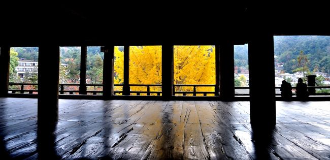 　　日本三景の一つ「安芸の宮島」は、行楽客で賑わっていました。秋になると、ここ宮島のモミジ谷はモミジの葉が真っ赤に色づき銀杏の黄色と見事にマッチして訪れる人々の目を楽しませてくれます・・<br /><br />　折角良い天気なのでと、宮島まで出かけてみることにしましたが、この天気も長続きせず午後からは生憎の「曇り」空に変わってしまいました。<br /><br />　さすがに国内屈指の観光地だけのこともあって、ウィークデーにもかかわらず、大勢の行楽客が訪れていました。<br />　宮島口から宮島に渡る連絡船は、ＪＲと松大汽船の二社が運行していますが、フェリーは休むことなくお客さんをピストン輸送する忙しさでした。<br /><br />　さすがに”秋（安芸）の宮島”と呼称されるだけあって、春夏秋冬を問わず賑わう宮島は秋になると行楽客が俄然多くなるのです。<br /><br />　いろんな旅行会社の団体さんが次から次へとやってきて、現地ガイドさんの説明を聞きながら行楽の秋を堪能されている様子でした。<br /><br />　このたびは、もみじ谷の紅葉を写真に収めるのが目的ですから、ほかの場所はパスして、厳島神社の回廊を見下ろす高台にある「報国神社」通称「千畳閣」へ、<br /><br />　そこからロープウェイ乗り場のある道を進み、目指す「紅葉谷公園」へ、<br /><br />　ここ宮島のロープウェイは、谷から谷へ渡るケーブルなのでスリル満天、高所恐怖症の人はいささか勇気がいるほどで、それだけ人気があるのです。<br />　乗り場まで往復しているシャトルバスは大盛況ですが、これも人が多すぎてパス。<br /><br />　ひたすら「紅葉谷公園」を目指します・・<br /><br />　午後からは生憎の空模様、紅葉は少し遅かったようで満足度は７０％くらいでしょうか。<br /><br />
