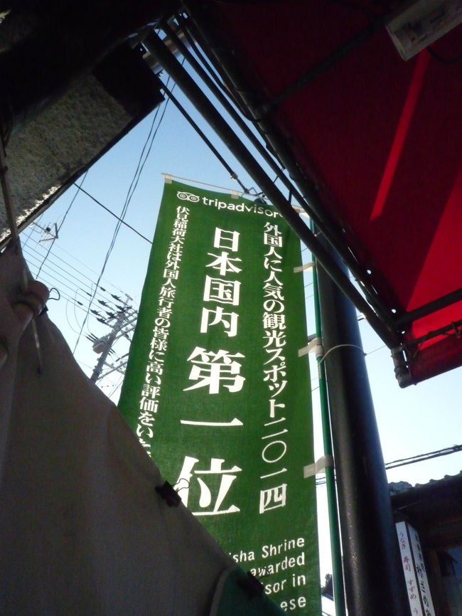 外国人に訊いた日本で一番行ってみたいところは京都だそうである。<br /> 京都の中でも一番人気なのが伏見稲荷大社である。外国人に人気がある伏見稲荷とは如何なるものか、人気の秘密を探るべく僕は伏見稲荷大社に行ってみた。<br /> 稲荷といえば、喰ら意地の張った僕などは稲荷寿司を思い浮かべるのであるが、信仰心もない僕などは伏見稲荷もあまり興味のないところではある。しかし、外国人がなにゆえ伏見稲荷に魅力を感じるのか、伏見稲荷の何を見るのか、これにはすこぶる興味があったのである。とはいえ、やはり食いしん坊の僕は、伏見稲荷と油揚げ、またキツネと稲荷寿司とはどういう関係にあるのかも気になっていたのである。<br /><br /> 縁起によると、伏見稲荷大社の起源は和銅年間(708年〜715年)に、伊侶巨秦公(いろこのはたのきみ)が勅命を受けて伊那利山(現・稲荷山・稲荷寿司の語源)の三つの峰にそれぞれの神を祀ったことに始まるとされている。主祭神は宇迦之御霊大神(うかのみたまおおかみ)である。この神様が農業の神様であるため、五穀豊穣、商売繁盛、交通安全の御利益があるとされ、いまも信仰されているのである。<br /><br /> 農業の神様ということが、伏見稲荷と、狐と油揚げに関係してくるようである。学者の間でも諸説あるのであるが・・・・。<br /> キツネは農作物、特に稲を食い荒すネズミを捉えて食するため、キツネを穀物の守り神と考え、農業の神様のお使いと考えられた説(もっとも一般的な学説)や、伏見の地には秦氏が入って来る以前に狩猟の民が山の神を信仰しており、その象徴が当初オオカミであったが、いつかキツネに変化して後からやって来た農耕の民たちの神と習合したという学説(梅原猛説)などが稲荷信仰とキツネを関係付けた学説である。<br /> そんなわけで伏見稲荷に行ってみると、門前には大狐(おおぎつね)が狛犬よろしく鎮座ましましている。所在地は稲荷山の山麓である。<br /> しかし、稲荷寿司は伏見稲荷が発祥ではなく、天明の飢饉のおり愛知県の豊川稲荷の門前で作られたのが最初だそうである。キツネの好物はネズミであるところから、ネズミの揚げ物を稲荷神に供えたのであるが、仏教の殺生を禁止するという考え方から、ネズミの代わりに豆腐の油揚げを稲荷神に供えられるようになって、その後、油揚げを使った寿司を稲荷寿司と呼ぶようになったそうである。<br /> そんな謂れのある伏見稲荷大社であるが、ここは全国に約三万社ある稲荷神社の総本山なのである。毎年初詣には近畿で第一位の参拝客を迎えている。<br /> <br /> 僕が参拝した時間は午前八時という早朝。これは京都競馬場へ行くためであるが・・・・・・。<br /> 参拝客はまだらであろうと思われたが、なかなかの人出であった。日本人観光客はもとより外国人観光客も多く見受けられたのである。<br /> 外国人観光客がどこに一番興味を覚えるのであろうかと後ろをついていくと、境内を散策して本殿にお参りしたあと、稲荷山に向かって登りはじめた。ここには有名な千本鳥居があるのである。<br /> この鳥居の前に立つと、日本らしい最もエキゾチィックな場所のように外国人には見えるようだ。朱色の鳥居のトンネルは、荘厳な神の国へと続く回廊のように潜って行く僕にも見えてきたのである。ここには西洋の神とは違う、東洋の神の不思議な世界が広がっているようである。魔界の世界の入口にも見えてきた。外国人の後を付いて登って行って、日本人の僕でもそんなことを思ってしまう。それが千本鳥居の魅力である。<br /><br /> 帰りがけに参拝記念に社務所でお守りを購入した。<br /> いまではどこの寺社でもお守りの携帯ストラップを売っている。ここではキツネのお守りの携帯ストラップである。それを購入すると、赤い袴の可愛い巫女さんが、<br /> 「ようこそお参りくださいました」と挨拶してくれた。これには感動してしまった。何ともいえぬ神社ならではの挨拶ではないか。<br /> 「いらっしゃいませ」と普通に言ってしまえば、この神域ではあまりに味気ない。<br /> さらに、代金を払うと、<br /> 「よく、お納めくださいました」と、いってお辞儀をしてくれる。特に伏見稲荷を信仰している訳ではないが、代金を払って「ありがとうございました」では、稲荷の神様の御利益もなにもないではないか。可愛い巫女さんがさらに可愛く見えたのである。<br /><br /> 最後に参道で”スズメの丸焼き”が食べられる有名な店があるので寄ってみた。<br /> まだ午前中の早い時間だったので店は開店はしているものの、スズメは焼き上がってはおらず、これは食することはできなかった。<br /> 残念であったが、京阪電車とJRの伏見稲荷駅からはどんどん観光客が後を絶たず降りてきて、時間を経るにしたがって伏見稲荷は混雑しそうである。<br /> 日本一、いや、世界一有名な伏見稲荷大社にお参りして大変満足した、初冬の一日であった。<br /> その後、競馬で一儲けしようと京都競馬場に向かった。<br /> 京阪電車で10分ほどで着く。しかし、結果は大損したのであった。<br /> 嗚呼、悲しいかな、悲しいかな・・・・・・・。<br />