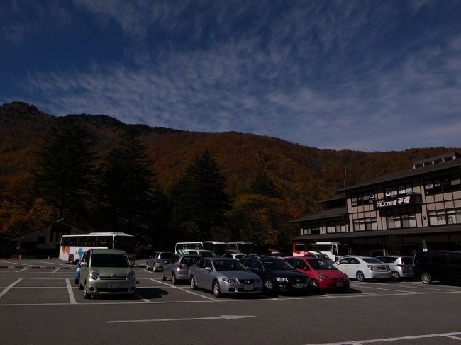 紅葉めざして、富山〜平湯〜安曇野〜糸魚川〜富山のルートで、母と日帰りドライブしてきました。<br /><br />天気も良く、平日なので道路はすいていて快適なドライブでした。<br />山の紅葉は下界の紅葉よりもはるかに美しいです。<br />奥飛騨〜奈川渡ダムまでは、様々な角度から山が見ることができて、風景に飽きることはありません。<br /><br />サブの目的である、おやき・リンゴ・野菜の購入も、このルートだと選択肢が多くあまりにも楽しいもので、あちこち寄っていると家に帰れなくなりそうです。<br /><br />おやきは、波田駅から25号線入ったところの「こしむら」さんと、穂高駅前の「池田屋餅店」さんで購入しました。しっとりしたタイプから食べ応えのあるタイプまで、おやきは奥が深いです。こしむらさんのはしっとりで母の好み、池田屋さんはどっしりで私の好みでした。おやきのお店は、小出陽子さんの本「信州おやき巡り」を参考にしています。<br />そういえば、母は「池田屋餅店」さんで、めずらしいからと「おからまんじゅう」を友人へのお土産用に買っていました。どんな味だったのでしょう。<br /><br />立ち寄った産直のお店は、三郷サラダ市、道の駅アルプス安曇野ほりがねの里。三郷サラダ市ではりんごの種類の多さに圧倒されました。長野県人うらやましすぎです。<br /><br />夕方には、気になっていた小谷村の「猫鼻の湯」でお風呂に入ることができました。<br />松本側から148号線を右に入って、そこから河原へ降りる道は二通りあるようですが、私は急な坂をビビりながら降りました。別の道の方が行きやすいかも。行かれる方はご確認をおすすめします。<br />ご住職のご主人自ら更衣室まで案内してくださり、女二人連れの我々は笑ってしまいました。<br />手作り感満載、でも良いお湯でした。<br /><br />秋は日が暮れるのが早く、お風呂から出たらすっかり暗くなっていました。<br />糸魚川までは、皆がきっと思うでしょう「何回姫川渡らせるんだ」と。でもだからこそ景色がダイナミックなのです。暗くなければ楽しめたのですが、今回は残念。<br /><br />母の友人におやきとおからまんじゅうを届けたあと、家に無事到着しました。<br />次回は、逆ルートで行ってみたいものです。