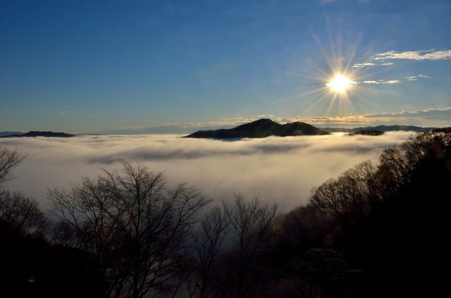 那須岳山麓を源流として、栃木県東部から茨城県を通って太平洋に注ぐ那珂川、この川の中流域の茂木町に鎌倉山という標高200mほどの里山があります。この山からは、晩秋から初冬にかけて、天気の良い早朝に川霧が両岸の里山に塞き止められて見事な雲海が出現します。<br />前日は雨、夜更けに雨が上がり早朝から快晴の天気になり、雲海出現の絶好の条件が整いました。4時起きして、撮影に出かけてきました。