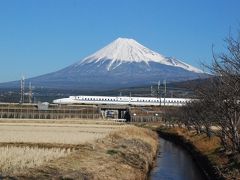 富士の裾野を勇壮と走る新幹線（静岡）