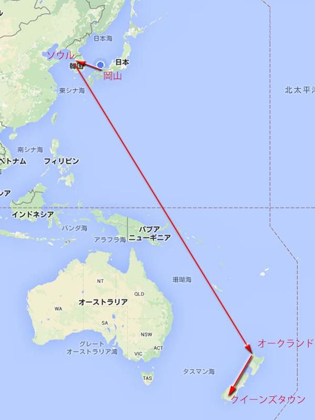 ニュージーランドでお正月 １ 往路 岡山 ソウル オークランド クイーンズタウン クイーンズタウン ニュージーランド の旅行記 ブログ By Yakkunnさん フォートラベル