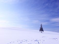 真っ白な冬の北海道　④美瑛の青空と夕日